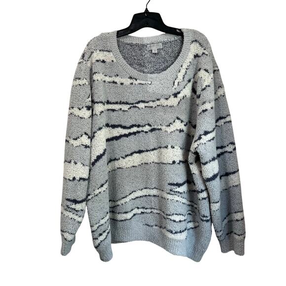 Barefoot Dreams CozyChic Pullover Sweater Size 3X Gray Striped - Picture 1 of 6